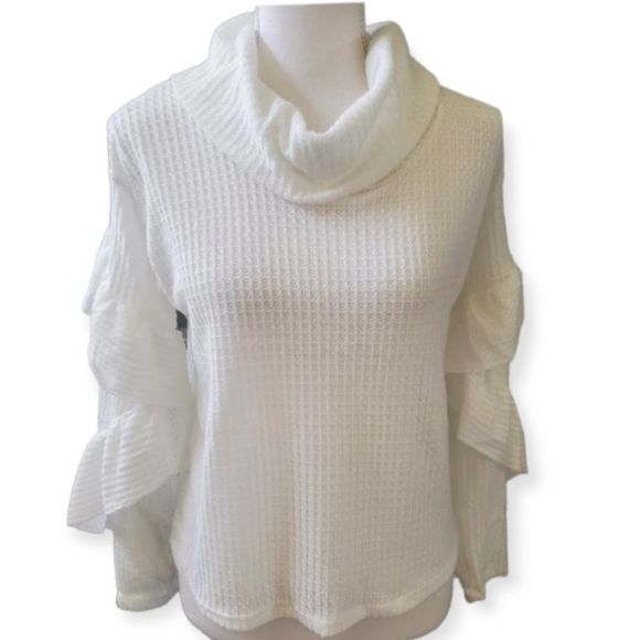 HEART & HIPS RUFFLE SLEEVE WAFFLE HACCI TOP SOFT WHITE SZ.MULTI NWT. - Picture 2 of 3